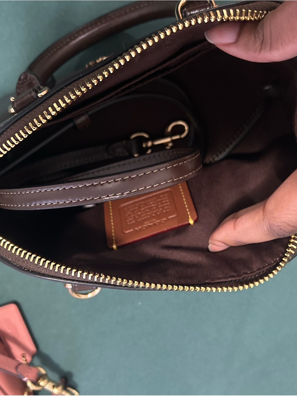 Coach Chocolate Brown Patent Leather Mini Satchel with Gold Hardware - Picture 2 of 3